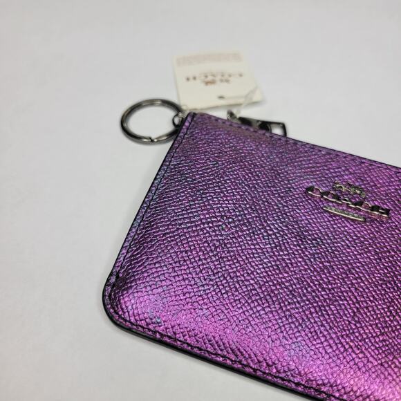 NEW Coach Zip Key Pouch in Hologram Leather Iridescent Small Wallet - Picture 4 of 7